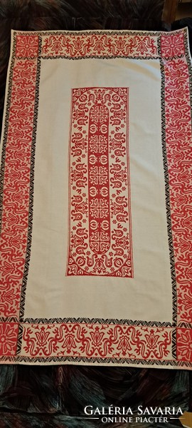 Antique folk linen woven tablecloth (m3987)