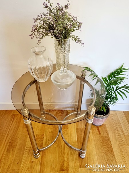 Vintage French style, silver side table, glass table