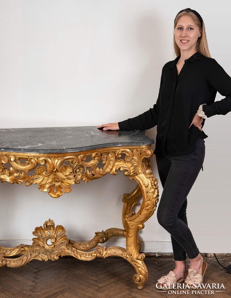 Neo-baroque console table with marble top