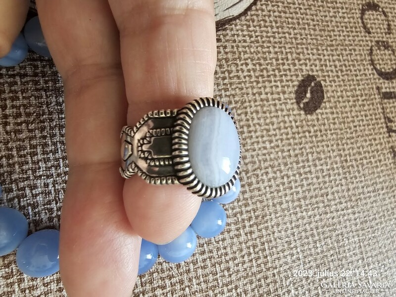Chalcedony ring in 925 silver, with bracelet