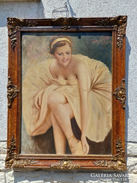 Beautiful ballerina painting painted in its original frame. Szőlősy János erotic painting