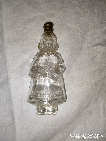 Régi rézkupakos női alakú kölnis üveg /üres/