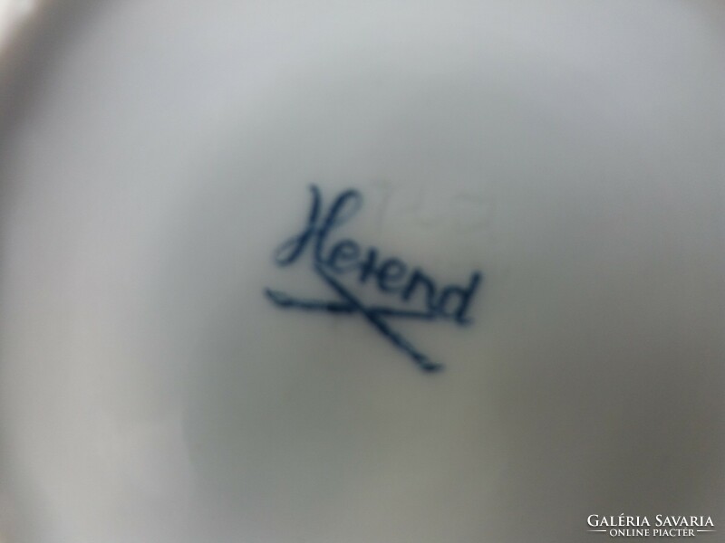 Jelzett Herendi porcelán fonott kosárka, kiskosár virág mintával