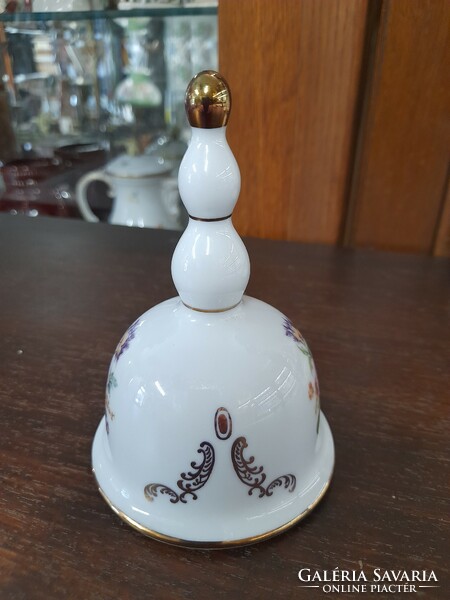 Német,Germany Wallendorf Arany,Virágmintás Porcelán Harang,Csengő.12 cm.