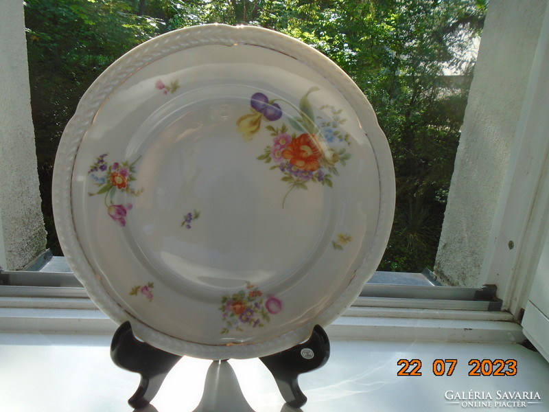 Rosenthal thomas large bowl with hand-painted Meissen flower pattern, convex empire leaf rim