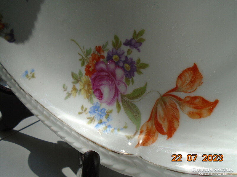 Rosenthal thomas large oval tray with hand-painted Meissen flower pattern, convex empire leaf rim