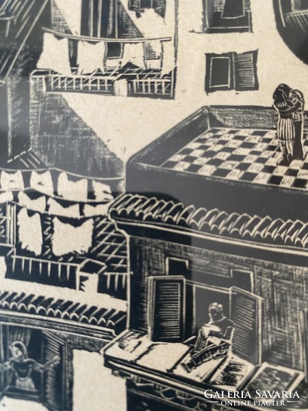 Italian city - beautiful linocut thirties