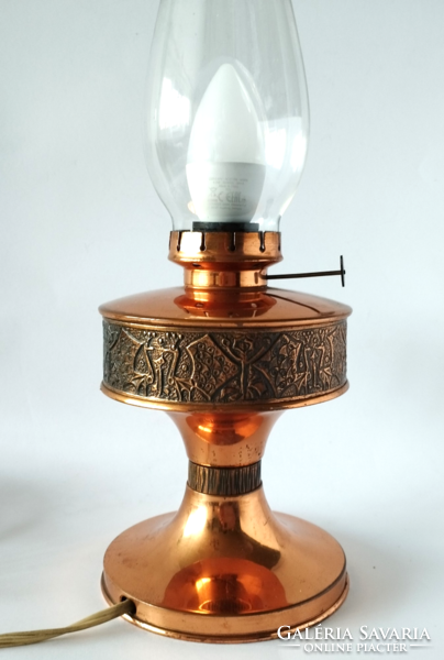 Industrial artist table lamp in the shape of a retro red copper kerosene lamp