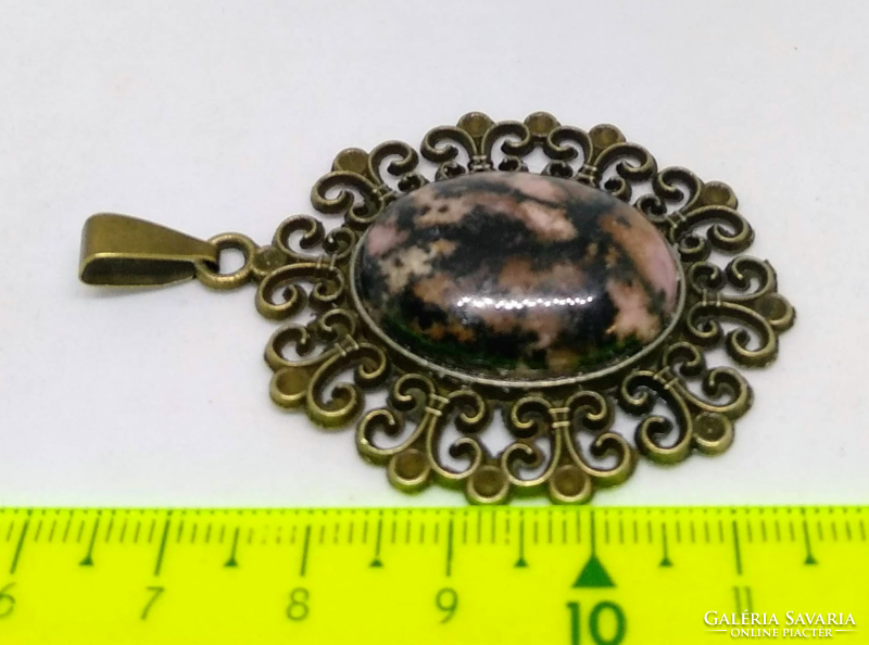 Rhodonite mineral pendant, in a bronze socket 56