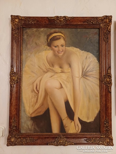 Beautiful ballerina painting painted in its original frame. Szőlősy János erotic painting