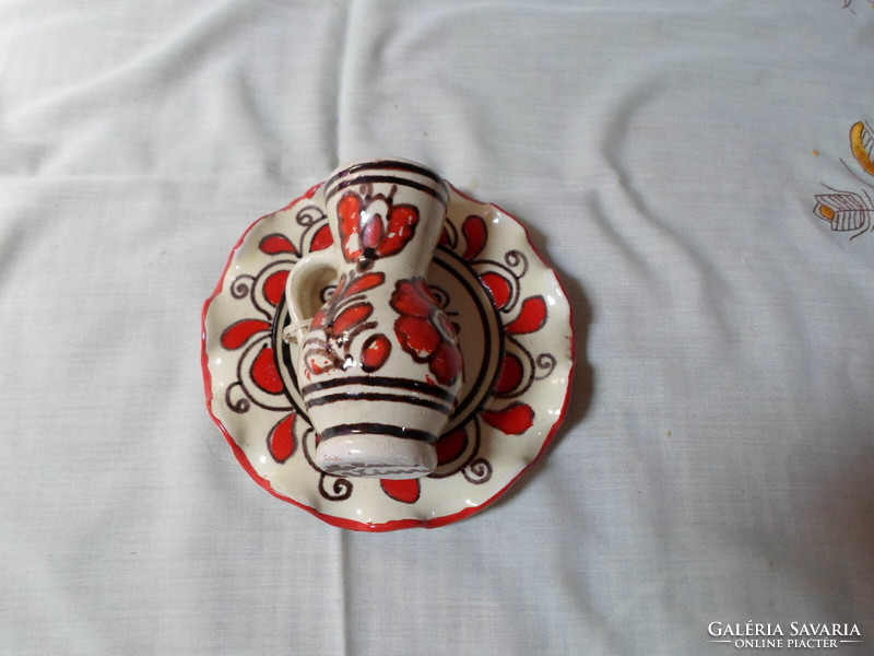 Korondi ceramic wall plate and small bowl 1. (Folk wall decoration, red)