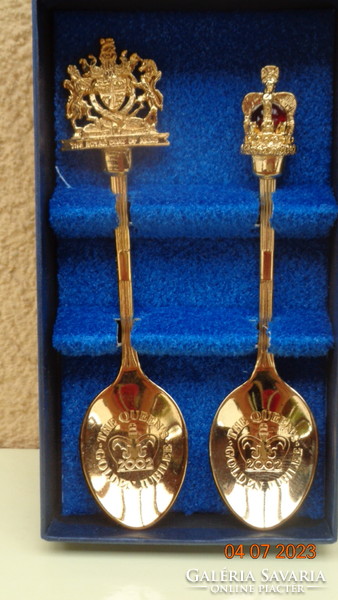 II. Erzsébet  , 50 éves koronázása  alkalmából kiadott aranyozott  díszkanalak , 11 cm