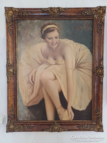 Beautiful ballerina painting painted in its original frame. Szőlősy János erotic painting