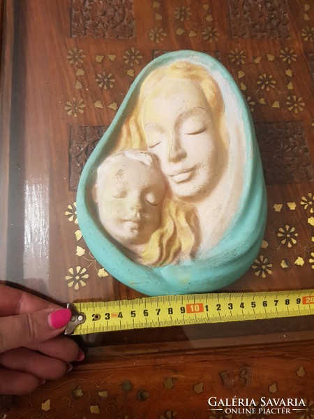 Madonna with child, mother with child signed porcelain wall decoration