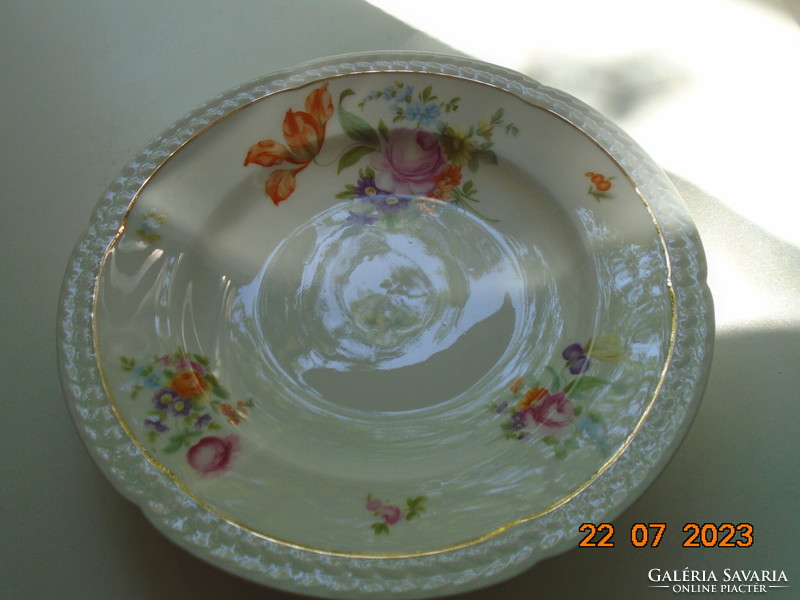 Rosenthal thomas numbered deep plate, hand-painted Meissen flower pattern, embossed empire leaf rim