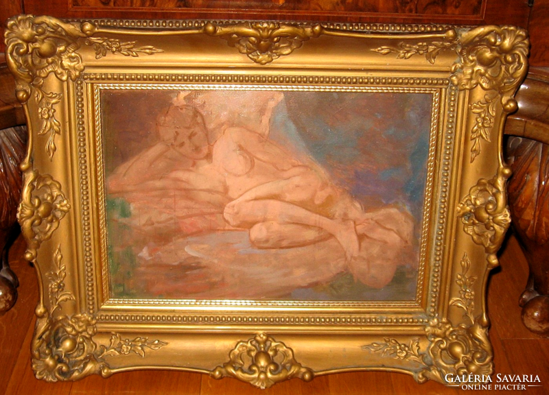Guaranteed original stein jános / 1874-1944 / painting: waiting, nude