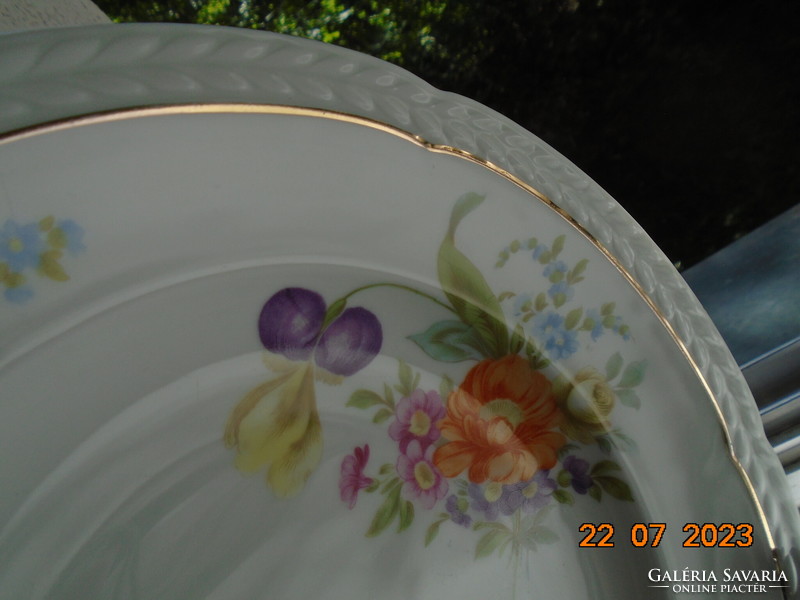 Rosenthal thomas deep plate hand-painted Meissen flower pattern, convex empire leaf rim