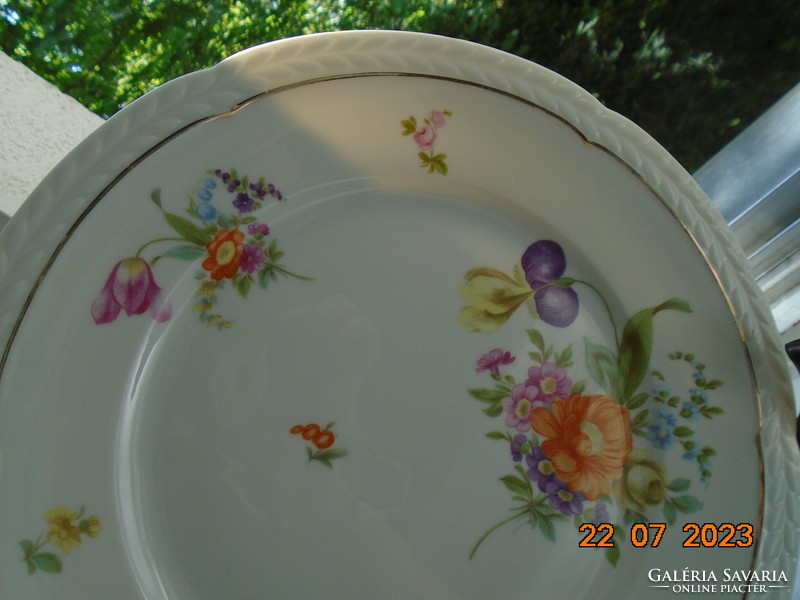 Rosenthal Thomas flat plate, hand-painted Meissen flower pattern, convex empire leaf rim