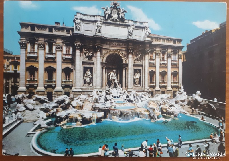 Rome Trevi Fountain - running postcard 1960