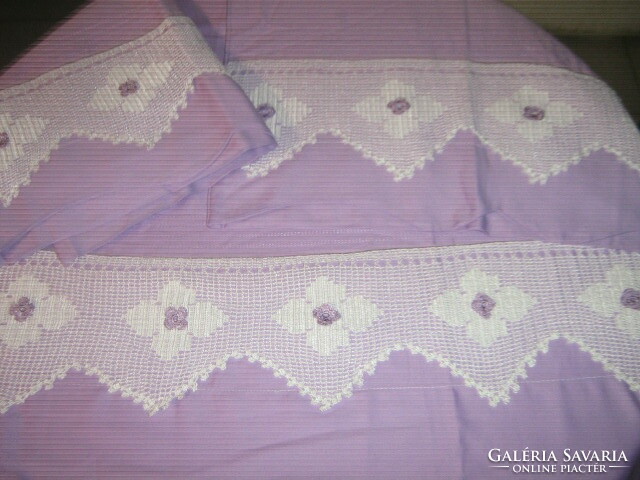 Beautiful double purple crochet lace vintage bedding set with 2 pillows