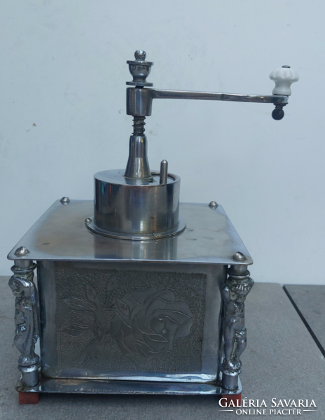 Antique, silver-plated coffee grinder