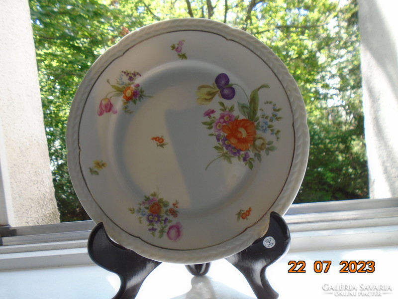 Rosenthal Thomas flat plate, hand-painted Meissen flower pattern, convex empire leaf rim