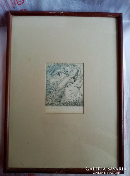 Miklós Grandpierre Cluj (1950-) watchful eye c. Etching