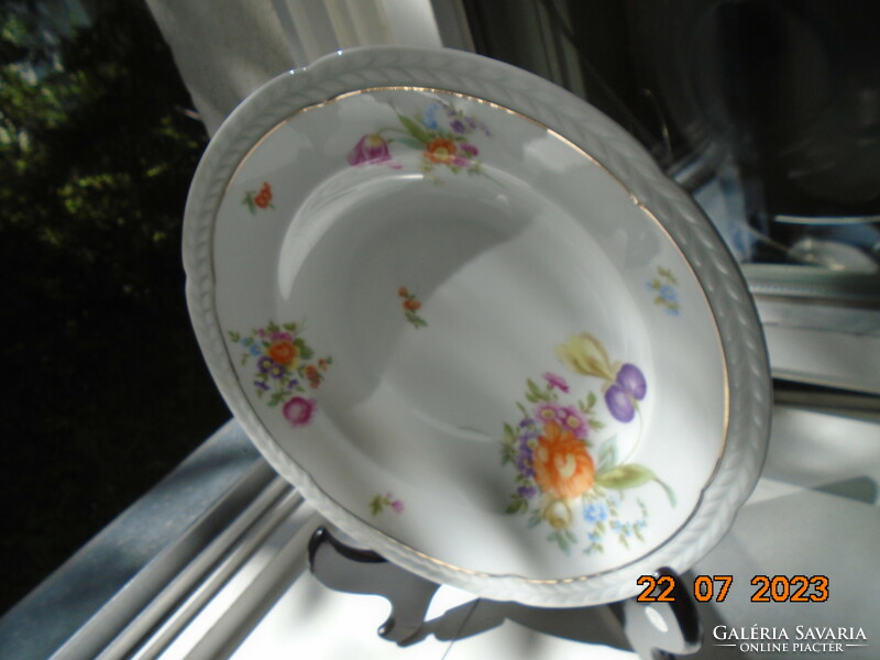 Rosenthal thomas deep plate hand-painted Meissen flower pattern, convex empire leaf rim