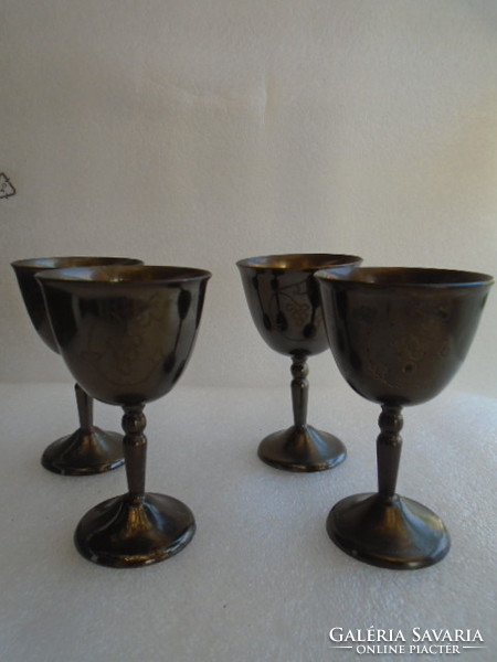 Antique metal, i.e. copper, set of glasses with engraved short drinks, super demanding, massive work