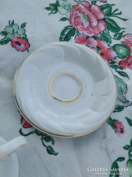 Hollóházi porcelain tea set for sale! Gold-edged tea cup + plate 2 pieces for sale!