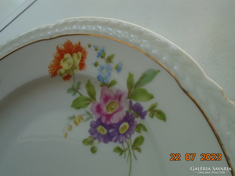 Rosenthal thomas numbered deep plate, hand-painted Meissen flower pattern, embossed empire leaf rim