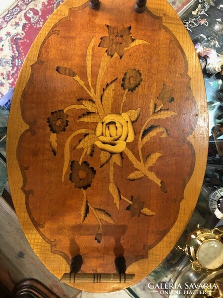 Wooden bowl, marquetry, 45 cm long retro work.