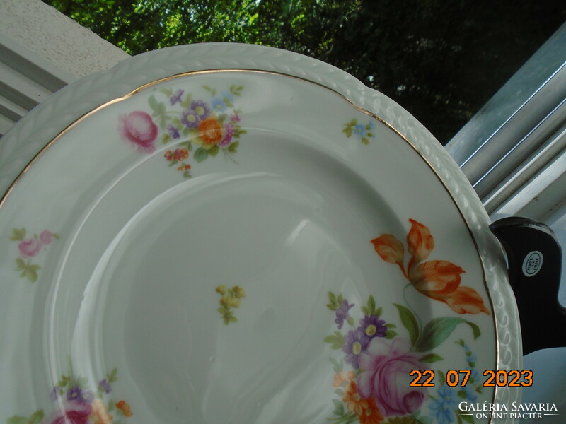 Rosenthal thomas numbered deep plate, hand-painted Meissen flower pattern, embossed empire leaf rim