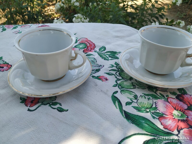 Hollóházi porcelain tea set for sale! Gold-edged tea cup + plate 2 pieces for sale!