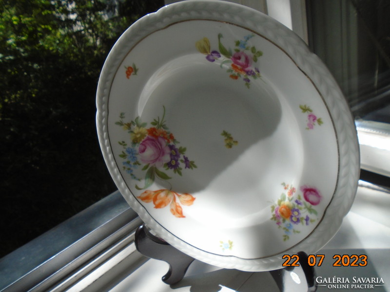 Rosenthal thomas numbered deep plate, hand-painted Meissen flower pattern, embossed empire leaf rim