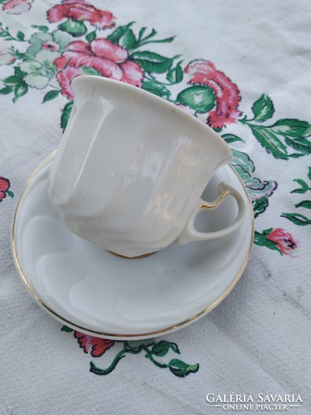 Hollóházi porcelain tea set for sale! Gold-edged tea cup + plate 2 pieces for sale!