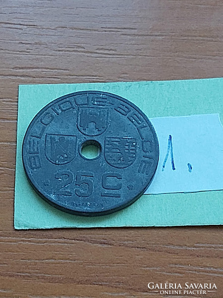 Belgium belgique - belgie 25 centimes 1943 ww ii. Zinc, iii. King Leopold 1