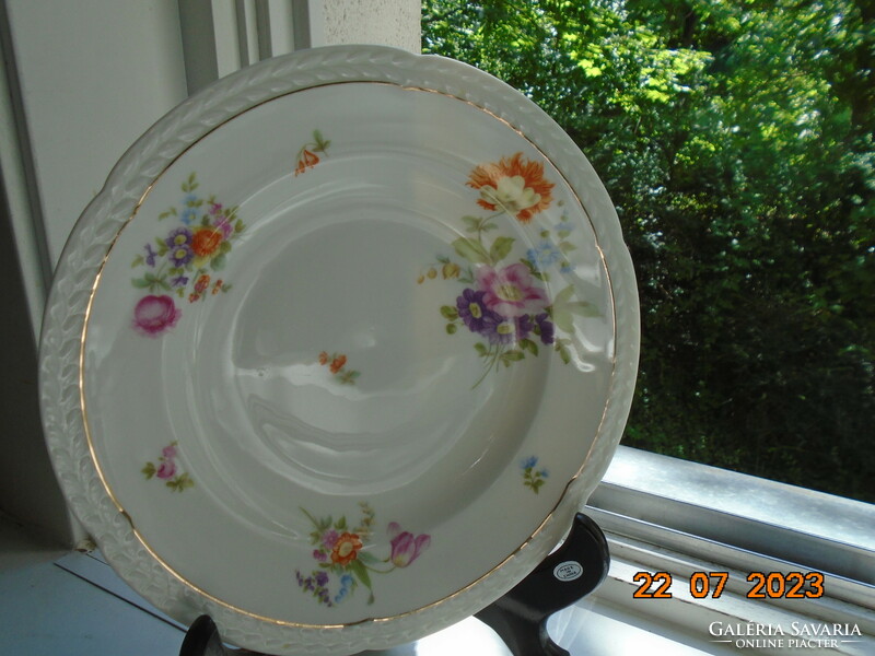 1908 Rosenthal thomas hand-painted Meissen flower pattern, embossed empire leaf edge pattern deep plate