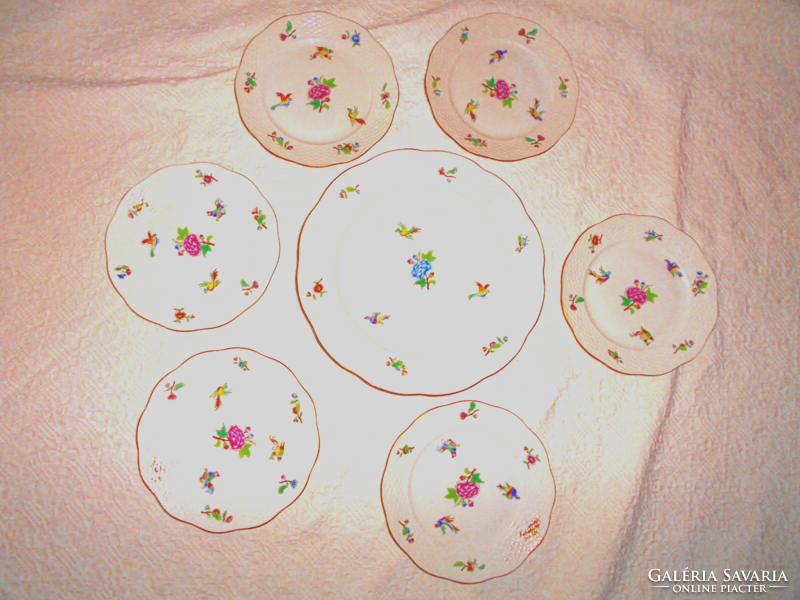 Set of 7 cake plates with antique Herend puppilon pattern