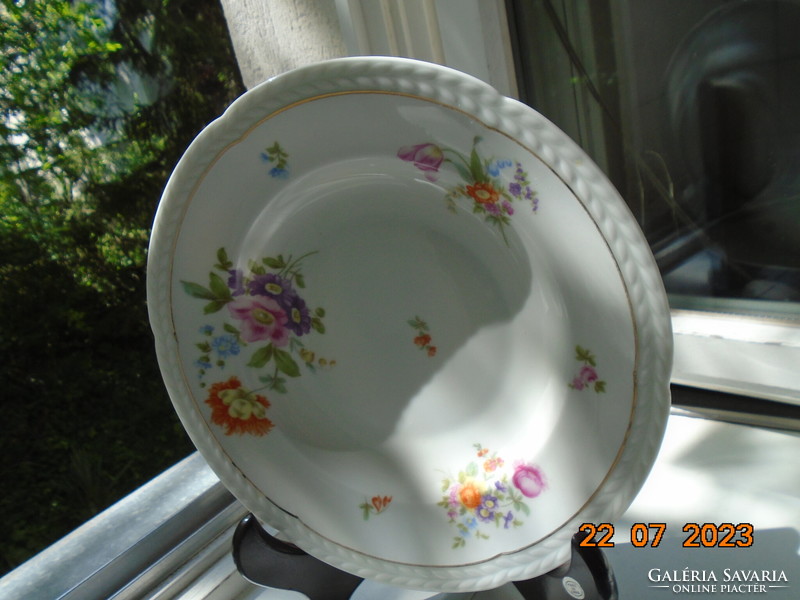 1908 Rosenthal thomas hand-painted Meissen flower pattern, embossed empire leaf edge pattern deep plate