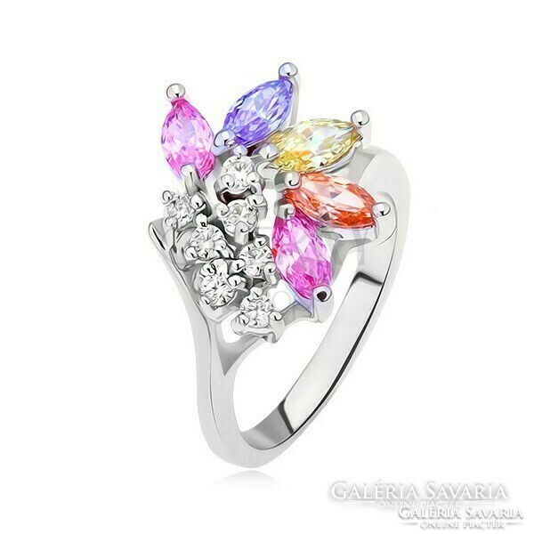 Shiny medical steel ring with silver color, clear shiny colored zirconia stones