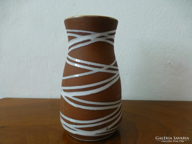 Brown white striped ceramic vase