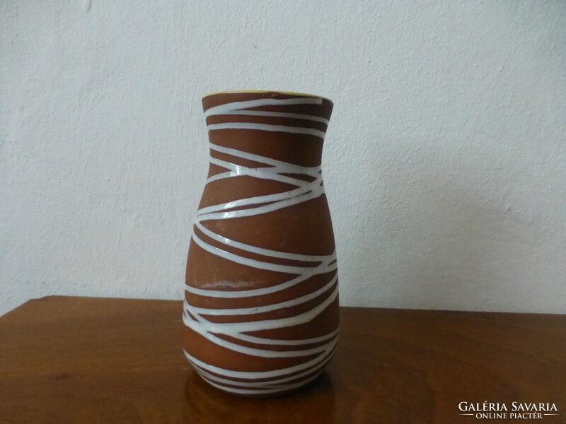 Brown white striped ceramic vase