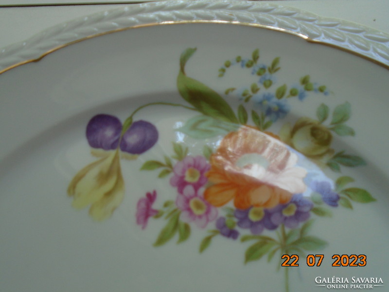 Rosenthal Thomas flat plate, hand-painted Meissen flower pattern, convex empire leaf rim