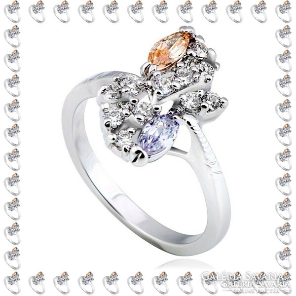 Shiny medical steel ring with silver color, clear shiny colored zirconia stones.