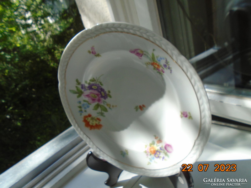 Rosenthal thomas deep plate hand-painted Meissen flower pattern, convex empire leaf rim