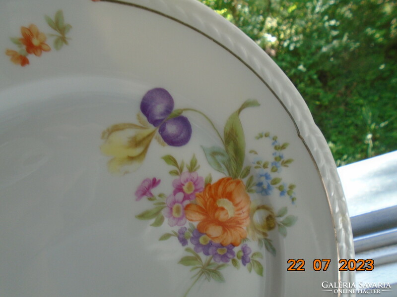 Rosenthal Thomas flat plate, hand-painted Meissen flower pattern, convex empire leaf rim