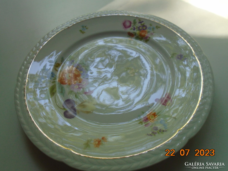 Rosenthal Thomas flat plate, hand-painted Meissen flower pattern, convex empire leaf rim