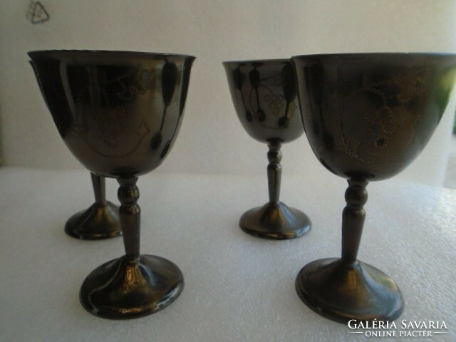 Antique metal, i.e. copper, set of glasses with engraved short drinks, super demanding, massive work