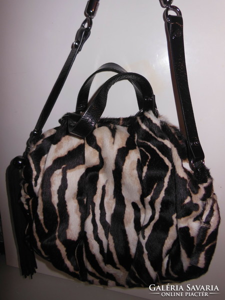 Bag - new - tosca blu - genuine zebra - luxury - 33 x 33 cm - strap 28 cm - handle 16 cm - beautiful